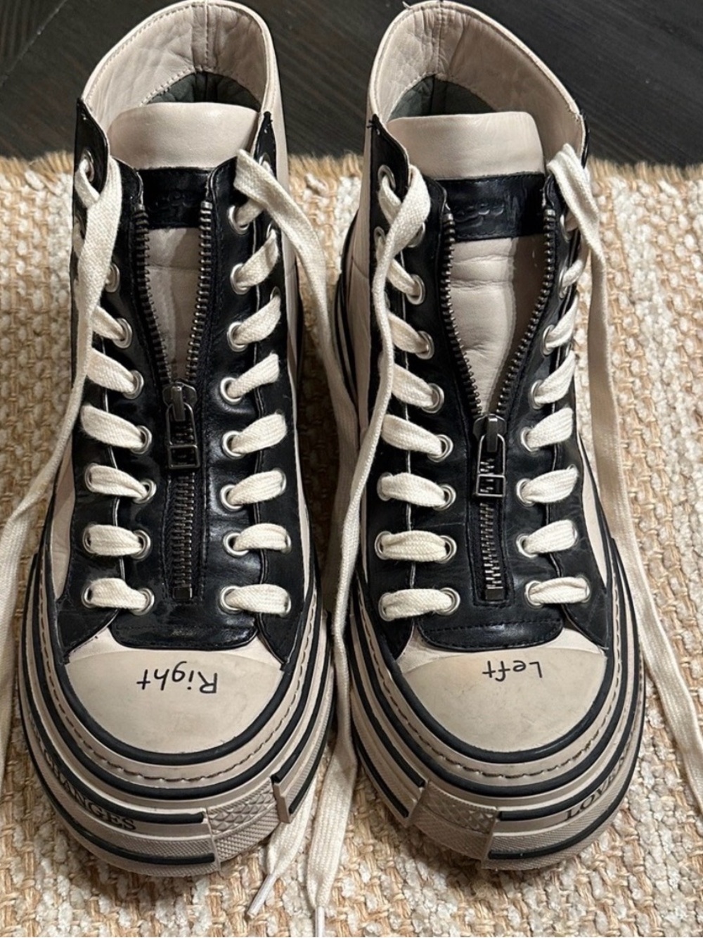 Rebecca White High-Top Platform Sneakers in Cream and Black